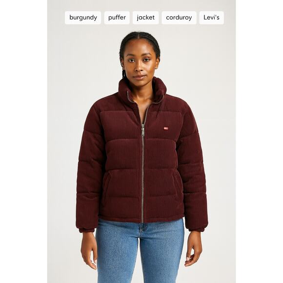 Levi's Zoe Soft Corduroy Bubble Puffer Jacket in Burgundy(L) - Picture 1 of 8